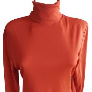 Vintage Women's Medium Turtleneck Blouse Burnt Orange 1970's Back Zipper Boho